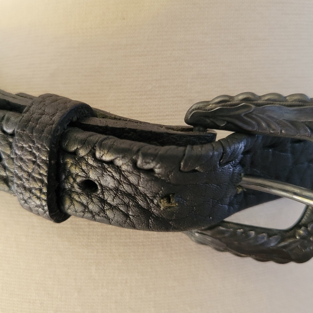 Gilles Herve Paris Women’s Black Leather Side Stitched Belt - Picture 3 of 13
